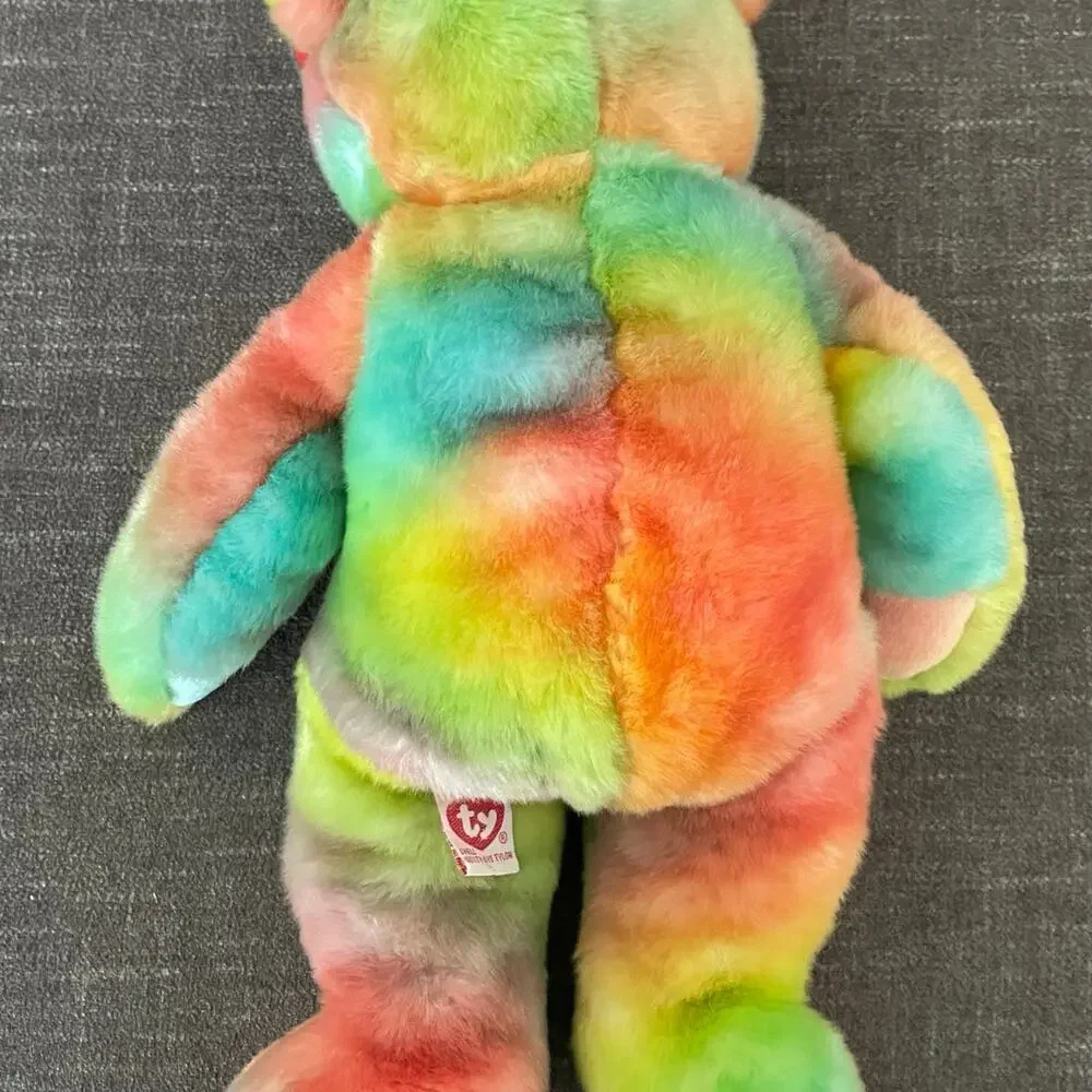 Beanie Buddy Peace Bear Ty Tie Dye Tye Dye Rainbow with original Tag Super‎ Soft